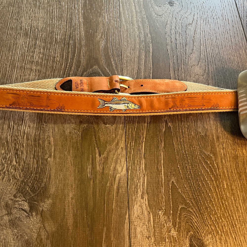 Zep-Pro Leather / Canvas Men's Belt with  Brass Buckle with a Snook Fish